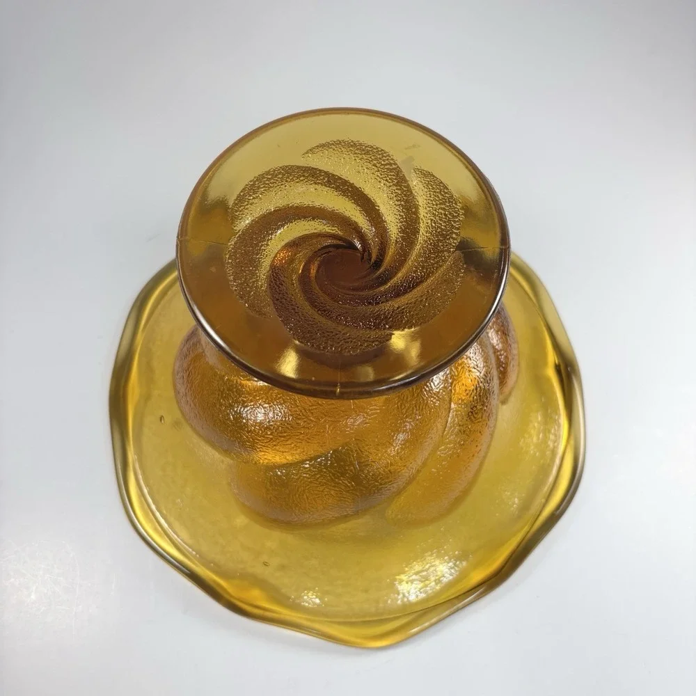 amber Textured  glass pedestal Bowl Compote Fruit Bowl Decorative Centerpiece